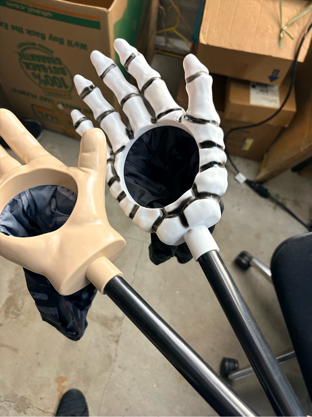 Skeleton Hand Umbrella Handle and Beige Glove Handle Pair - Black/White/Beige